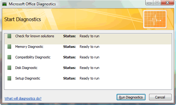 Office Diagnostics for repairing Excel 2007