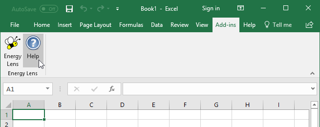 Access the Energy Lens help files through Excel 2016, 2013, 2010 or 2007