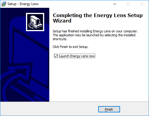 The last screen of the Energy Lens setup wizard