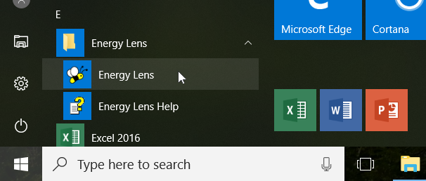 Open Energy Lens from the Windows "start" menu